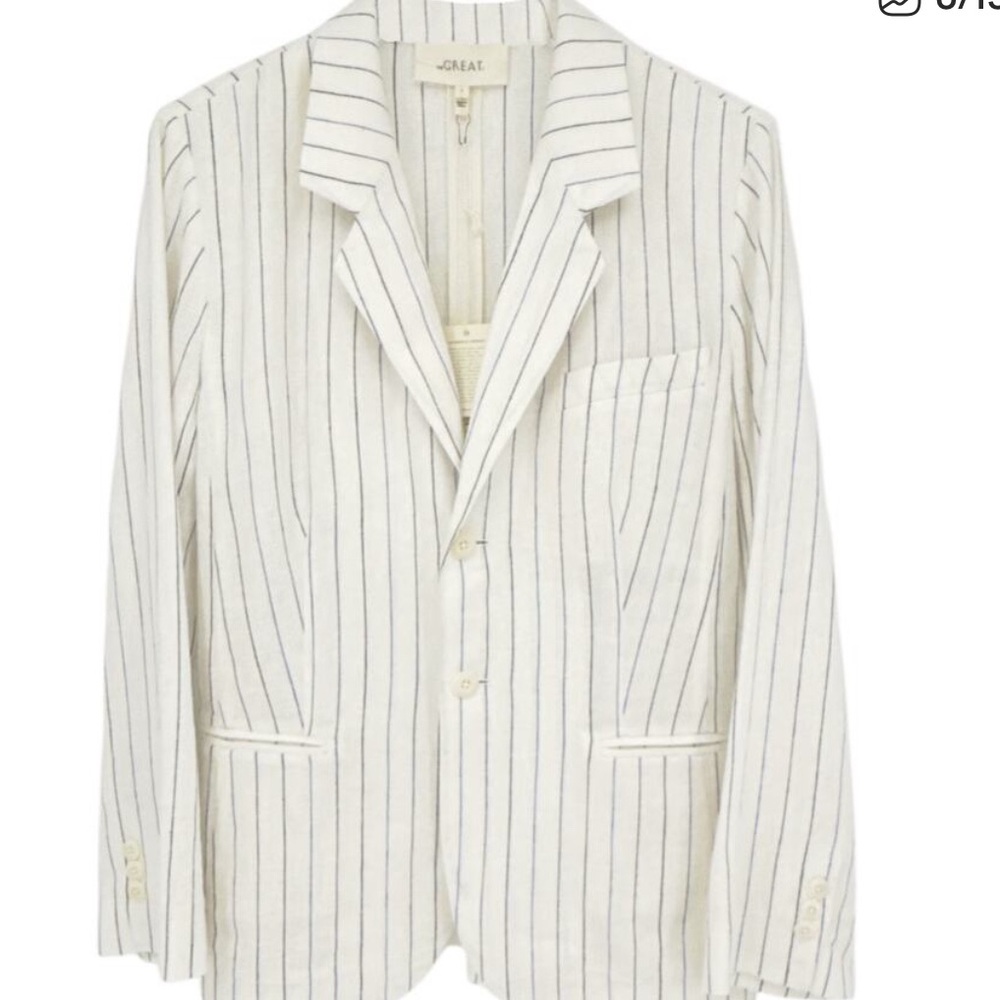THE GREAT. Cream Striped Blazer